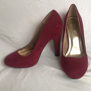 Red suede high heels